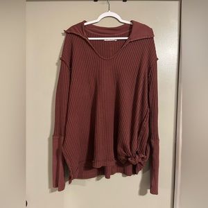 Free People Burgundy Knit Top